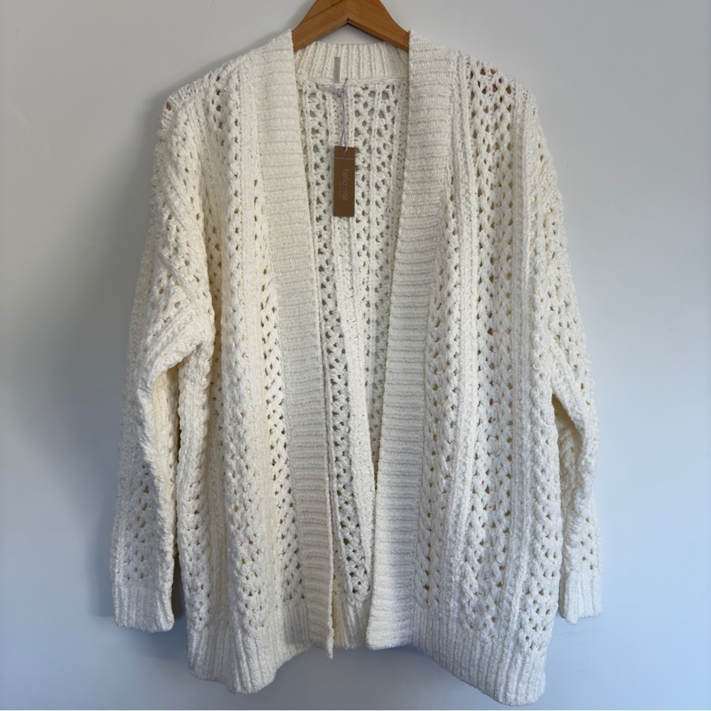 Hello Nite Revolve Morocco Chunky Chenille Knit Cardigan in Cream NWT Size: M